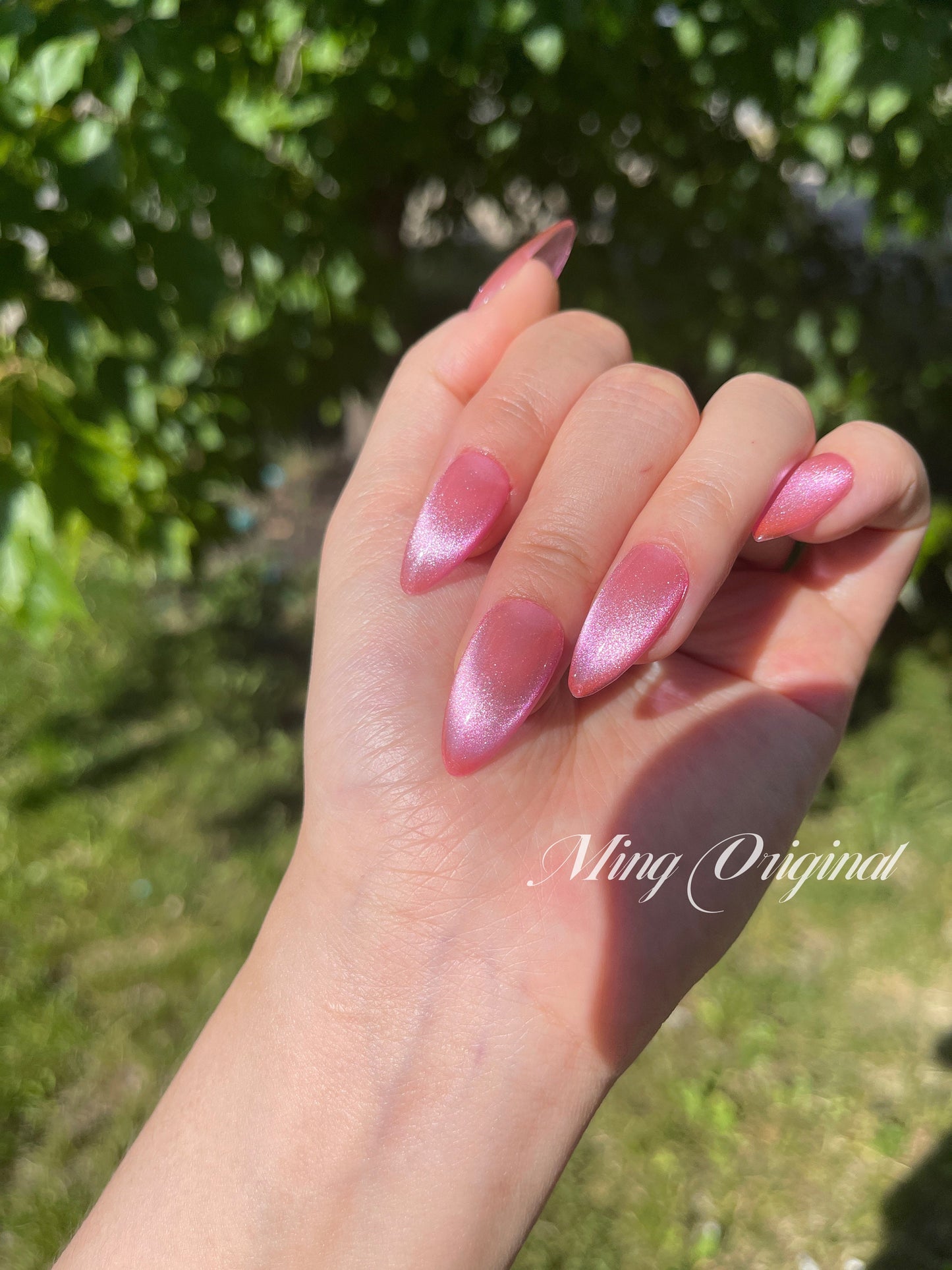High transparency pink french cat eye Press on Nails, handmade Nails, Jelly Nails, valentine anniversary gift