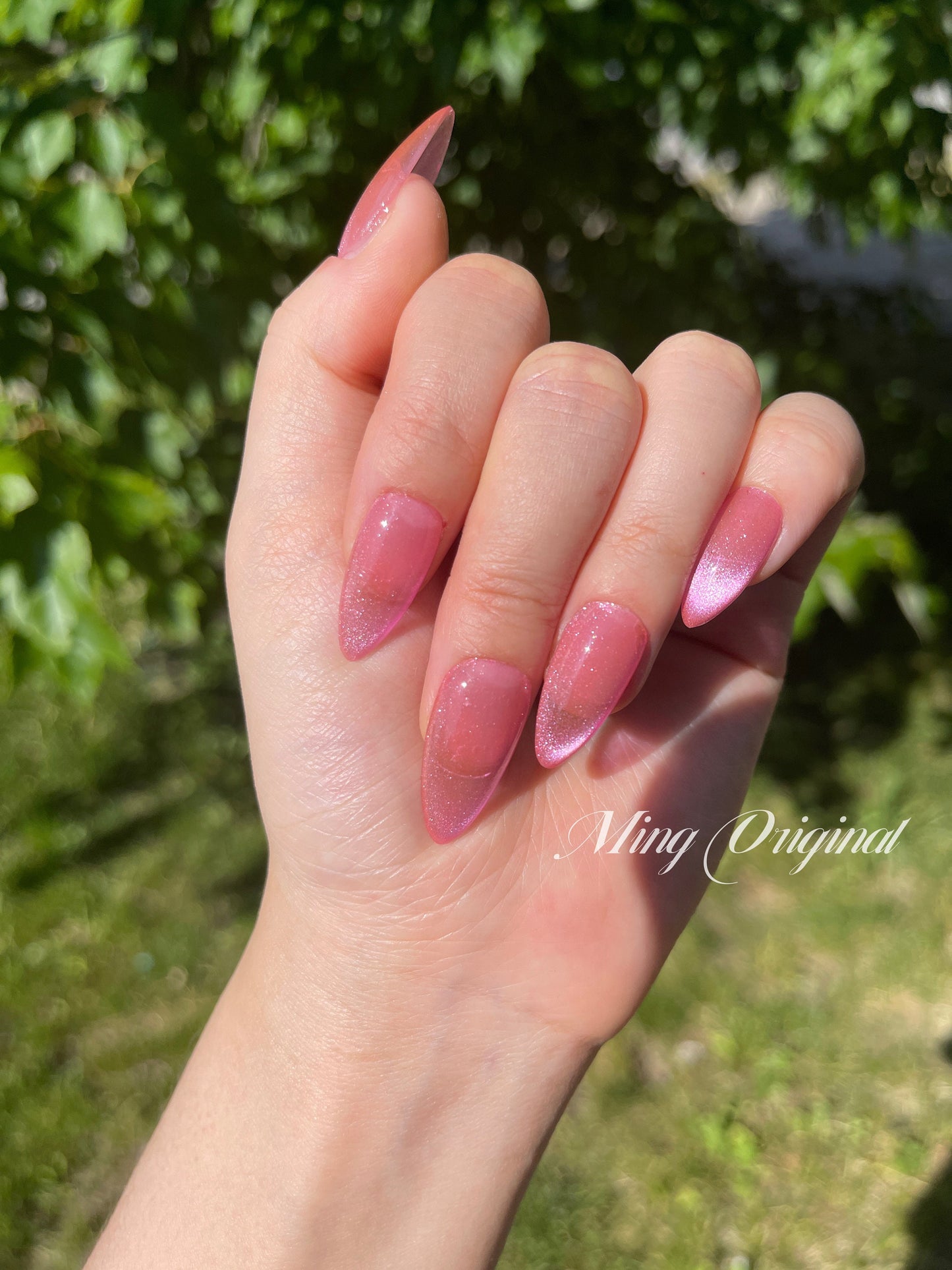 High transparency pink french cat eye Press on Nails, handmade Nails, Jelly Nails, valentine anniversary gift
