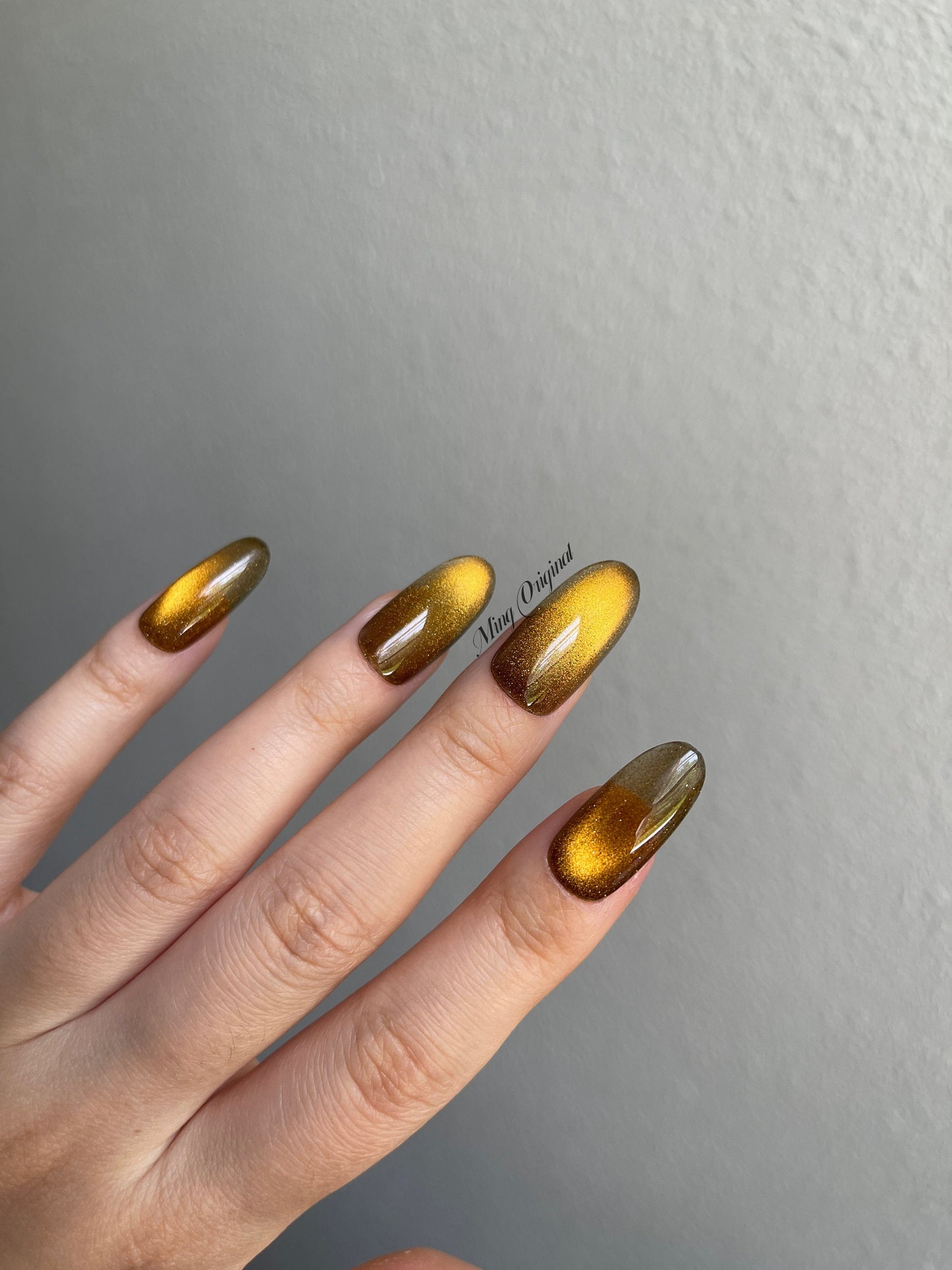 Da Amber| glass beads inspired magnetic cat eye press on nails, yellow/golden nails, semitransparent reuse nails, glitter fake nail