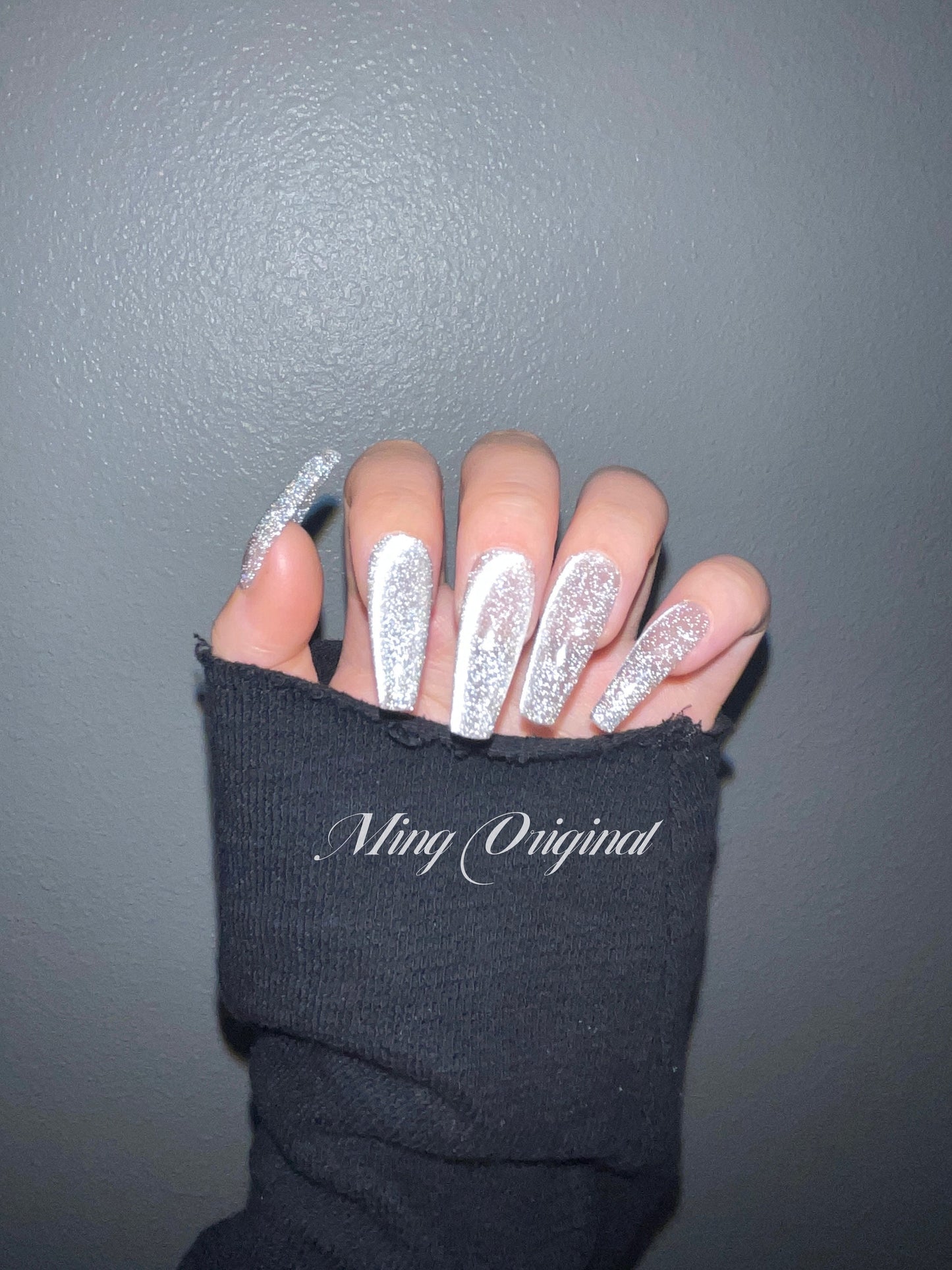 Classic diamond reflective Silver crystal cat eye Press on Nails, Jelly Nails, valentine anniversary gift for her