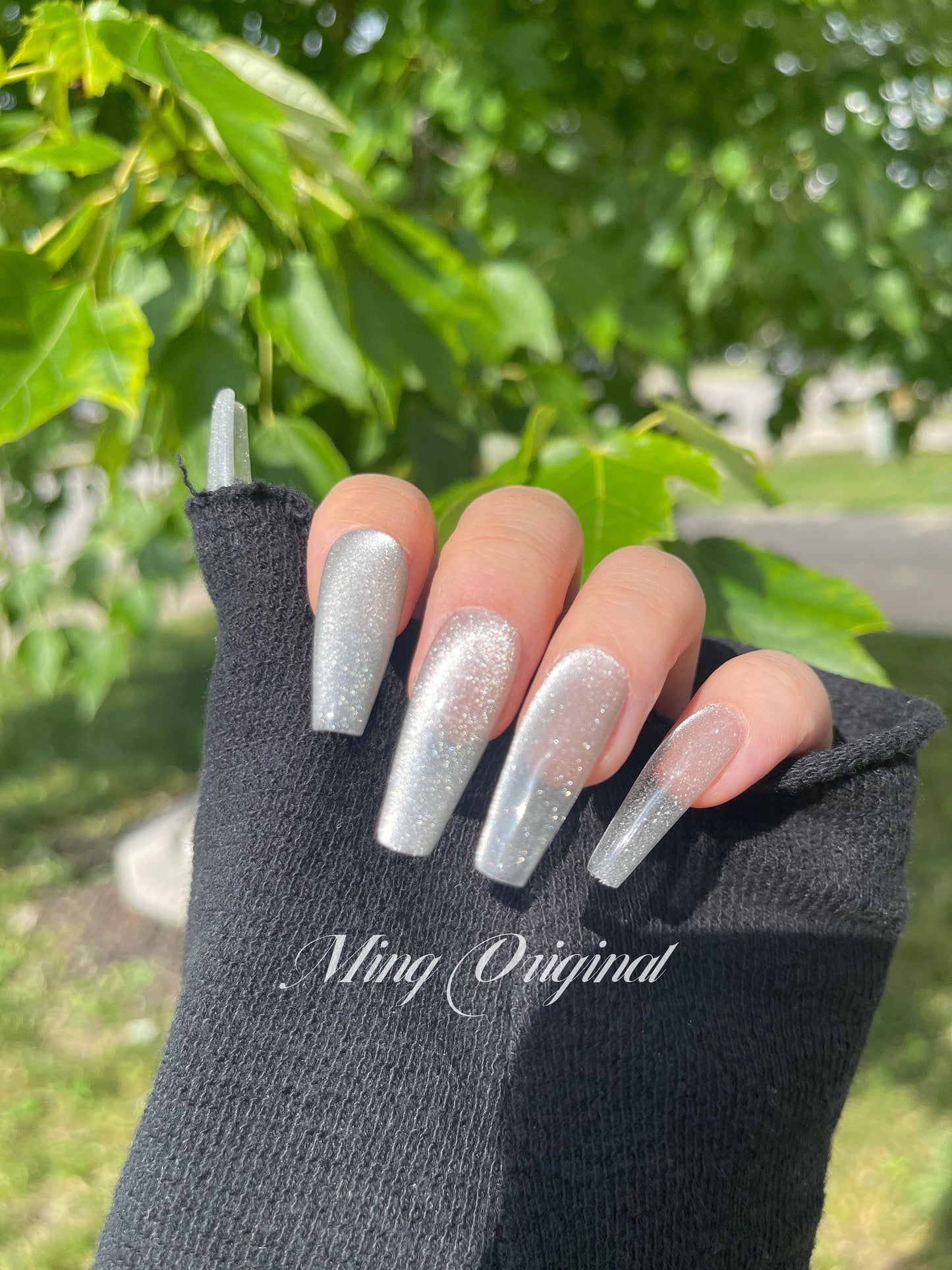 Classic diamond reflective Silver crystal cat eye Press on Nails, Jelly Nails, valentine anniversary gift for her