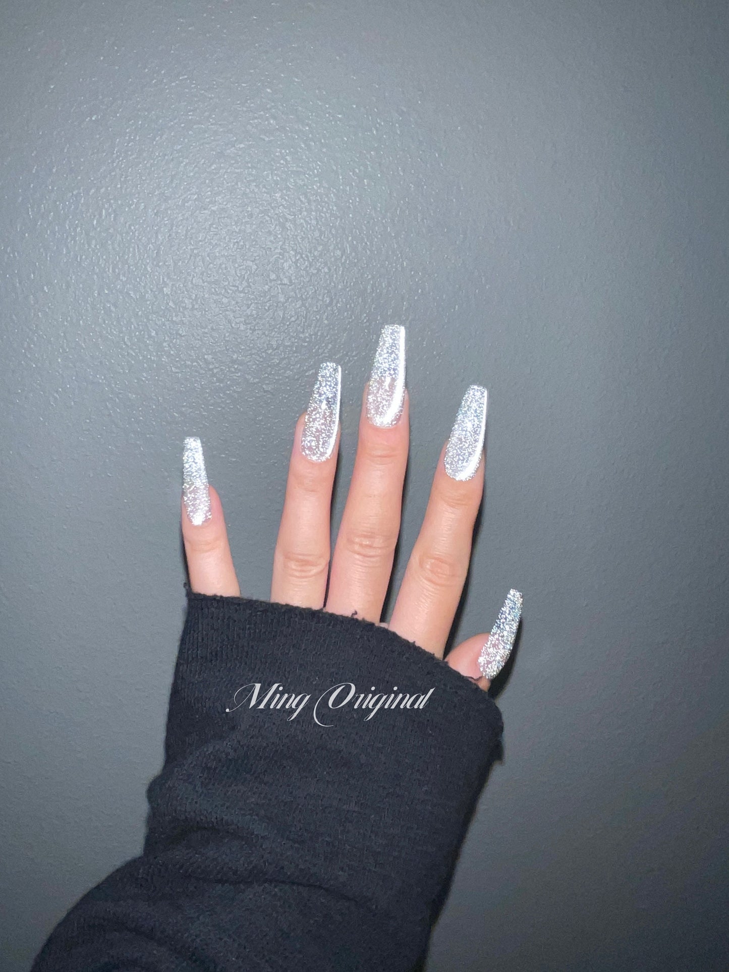 Classic diamond reflective Silver crystal cat eye Press on Nails, Jelly Nails, valentine anniversary gift for her