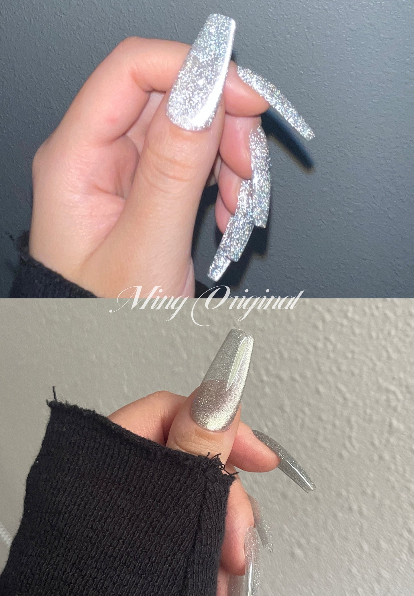 Classic diamond reflective Silver crystal cat eye Press on Nails, Jelly Nails, valentine anniversary gift for her