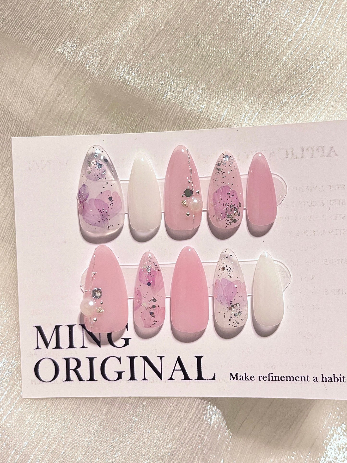 Pink flower n silver glitter Press on Nails, Chrome with pearl and diamond Fake Nails, Handmade jelly Nails, gel nail, jewel nail