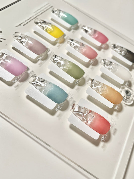 CLASSIC | 12 COLOR OPTION | Water encapsulated Ombre Gradient Faded clear Press on Nails, transparent tip nail, Soft Pink 3d Fake nails