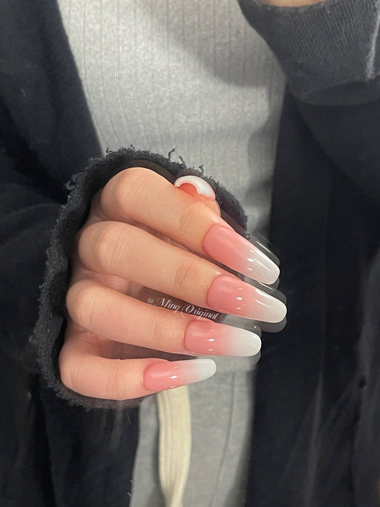 Reusable Pink Ombre Gradient Fade White Press on Nails, French tip nail, Soft Pink Baby Boomer Fake nails, Jelly Nails, Matte or Glossy
