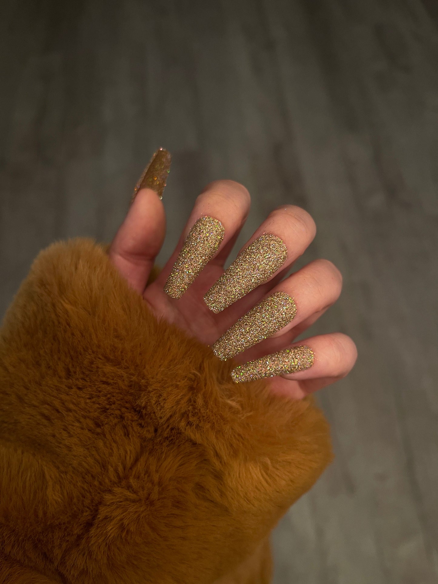 Gold holographic Sugar Glitter acrylics and Press on Nails, Rainbow glitter nail, Sparkly nails for party