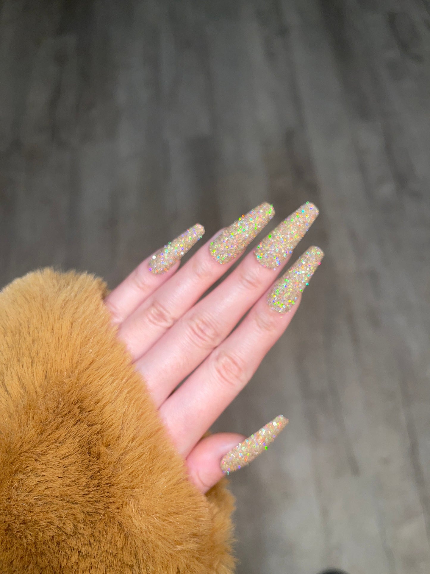 Gold holographic Sugar Glitter acrylics and Press on Nails, Rainbow glitter nail, Sparkly nails for party