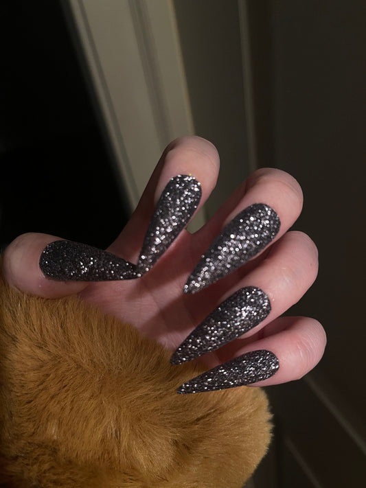 Black Sugar Glitter Press on Nails, glitter nail, Sparkly nails for party
