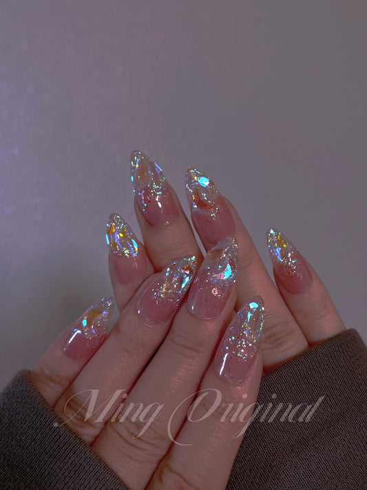 Super glittery Aurora gem crystal Nail press on, Fake nails, Aura ombre nail, Handmade Gel Nails, jelly Nails