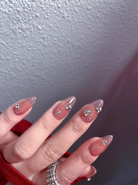 Diamond reflective glitter press on nail, chocolate gel nail, gemstone Fake nails, rhinestone decal bling nail